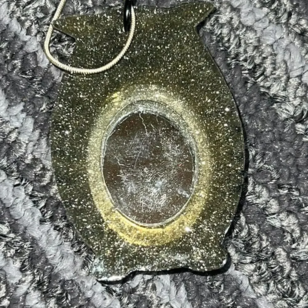 Silver glitter owl resin pendant with rhinestone center